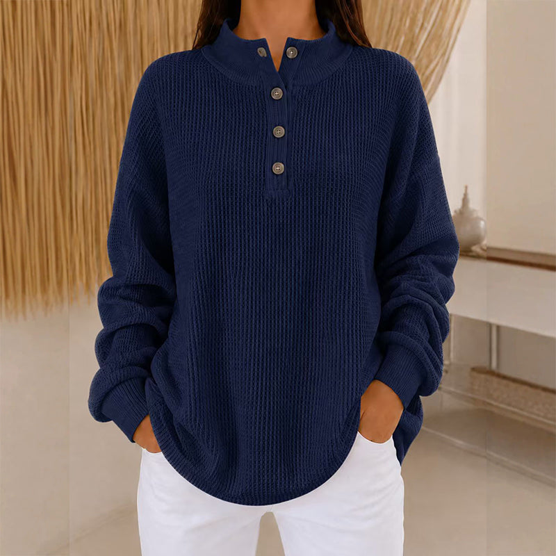 🔥Gratis verzending✈️Wafelgebreid Henley-sweatshirt voor dames