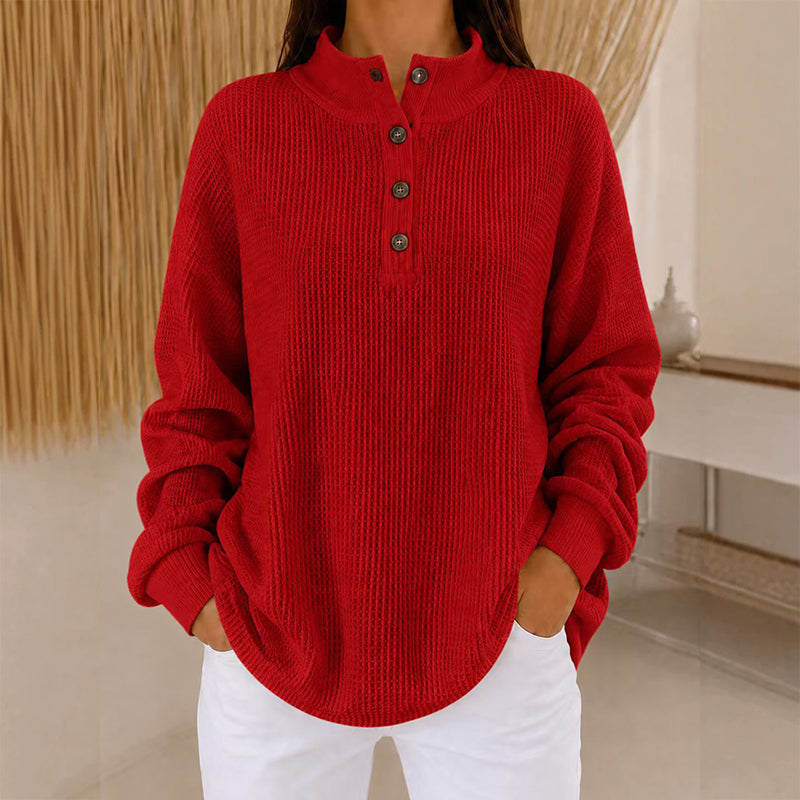 🔥Gratis verzending✈️Wafelgebreid Henley-sweatshirt voor dames