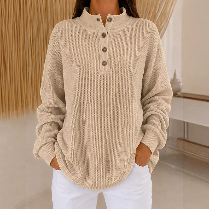 🔥Gratis verzending✈️Wafelgebreid Henley-sweatshirt voor dames