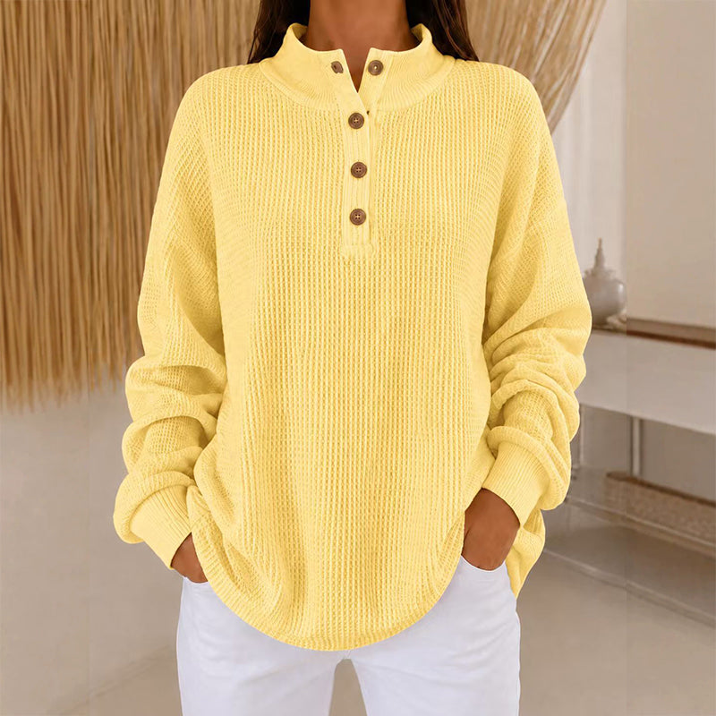 🔥Gratis verzending✈️Wafelgebreid Henley-sweatshirt voor dames
