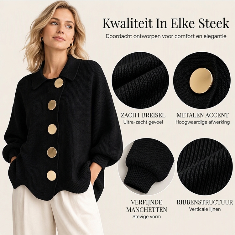 🔥Gratis verzending✈️Dames Elegante revers gebreid vest met gouden knopen