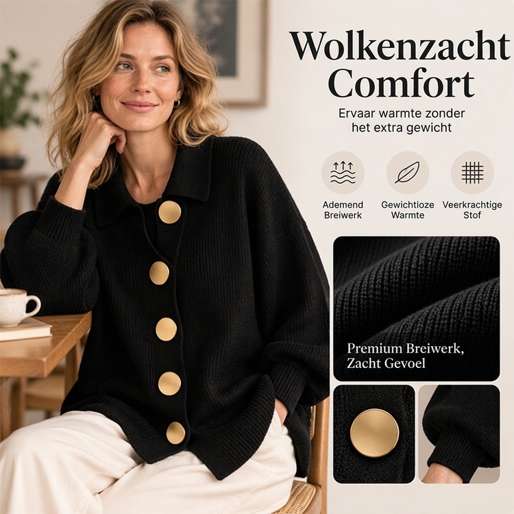 🔥Gratis verzending✈️Dames Elegante revers gebreid vest met gouden knopen