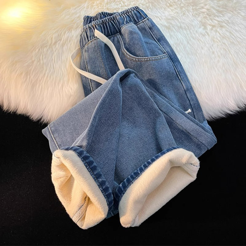 Dames warm gevoerde straight leg denim jeans