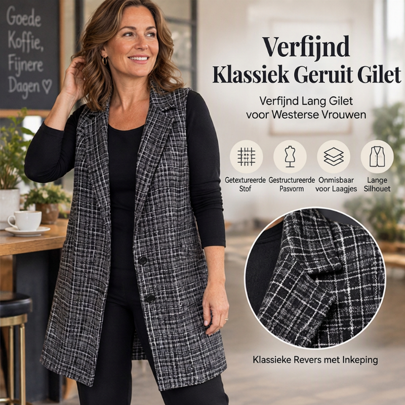 🔥Gratis verzending✈️Geruite Vrouwenvest met Schouderkraag en Lange Lengte