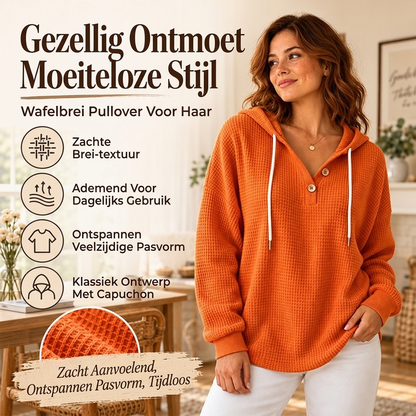 🔥Gratis verzending✈️Dames Wafel Gebreid Henley Hoodie