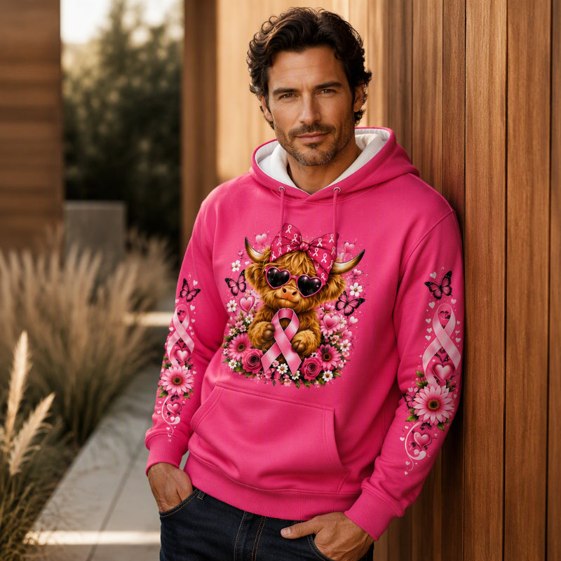 🔥Gratis verzending✈️Heren hoodie met highland-koe-print en zak