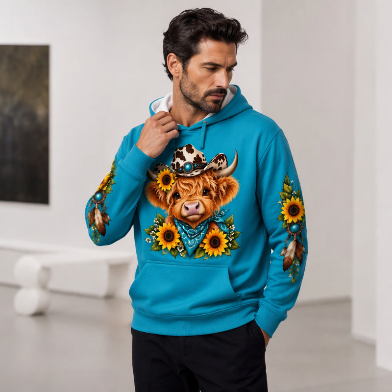 🔥Gratis verzending✈️Heren hoodie met highland-koe-print en zak