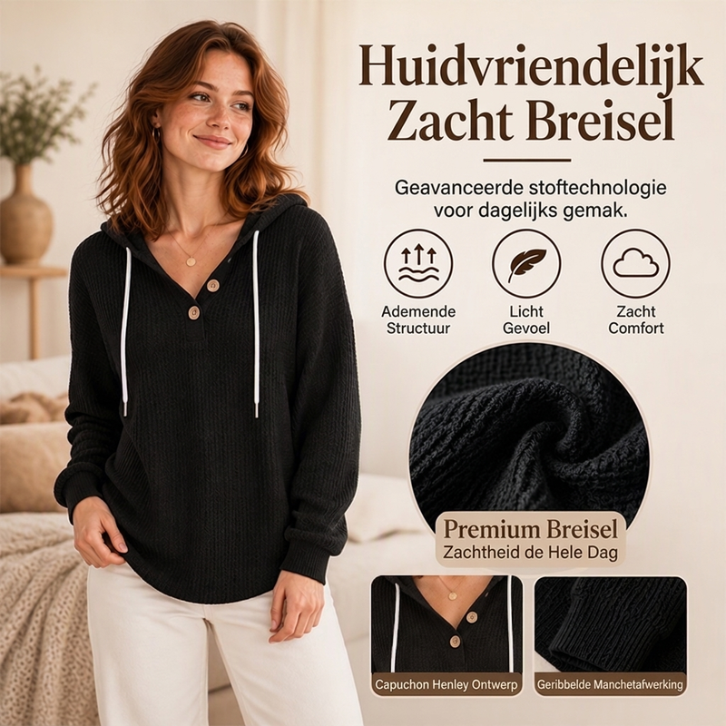 🔥Gratis verzending✈️Dames Wafel Gebreid Henley Hoodie