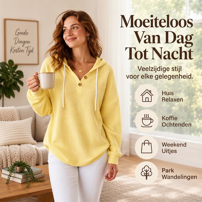 🔥Gratis verzending✈️Dames Wafel Gebreid Henley Hoodie