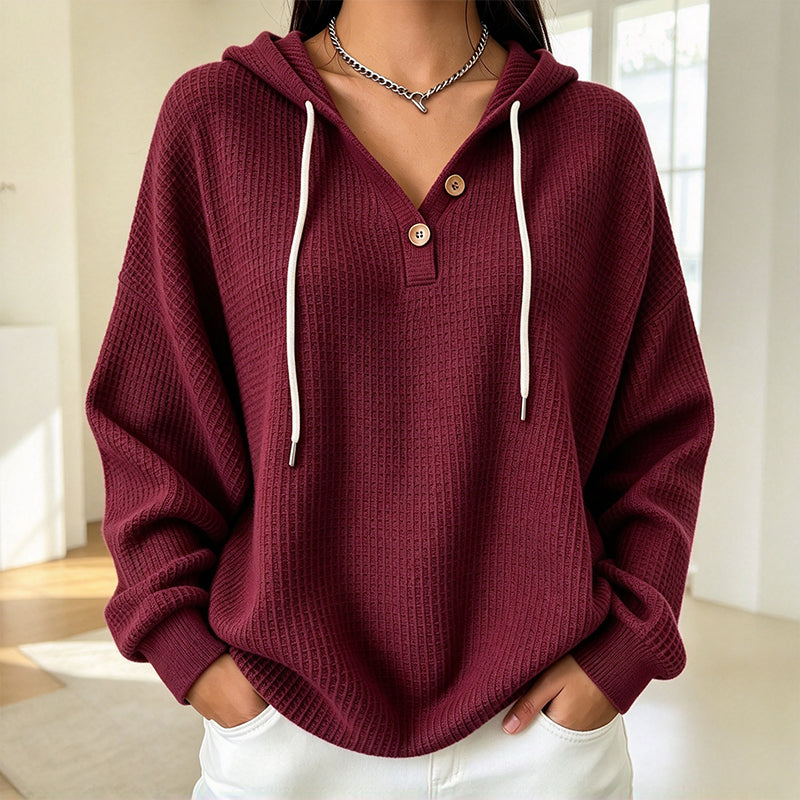 🔥Gratis verzending✈️Dames Wafel Gebreid Henley Hoodie