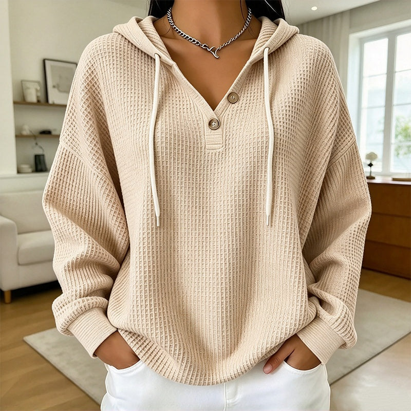 🔥Gratis verzending✈️Dames Wafel Gebreid Henley Hoodie