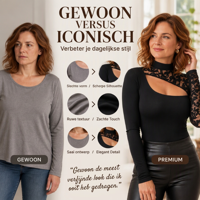 Stijlvolle asymmetrische kanten top voor dames met uitgesneden details