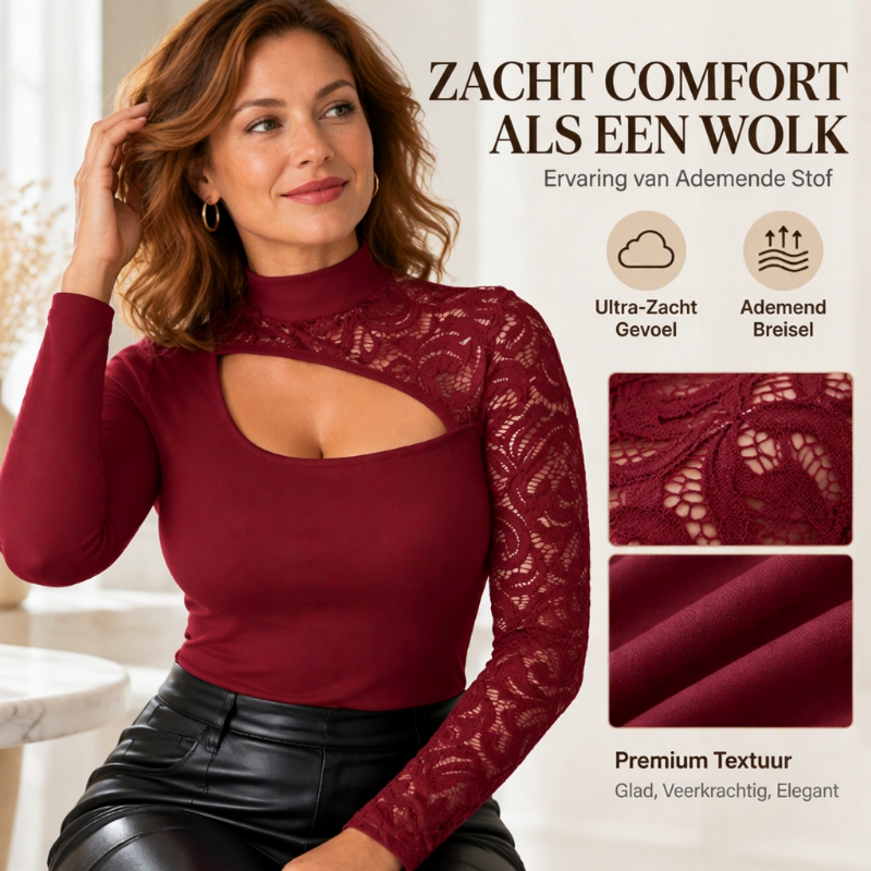 Stijlvolle asymmetrische kanten top voor dames met uitgesneden details