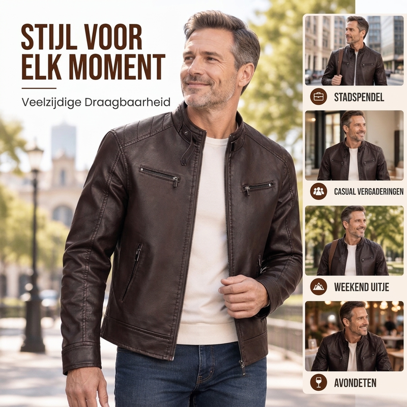 🔥Gratis verzending✈️Stijlvolle heren jack van kunstleer met standkraag