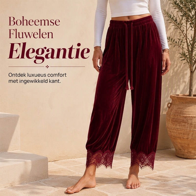 🔥Gratis verzending✈️Dames fluwelen wijde broek met kant afwerking
