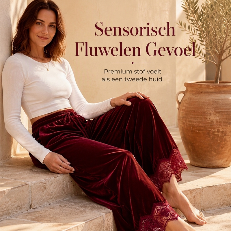 🔥Gratis verzending✈️Dames fluwelen wijde broek met kant afwerking