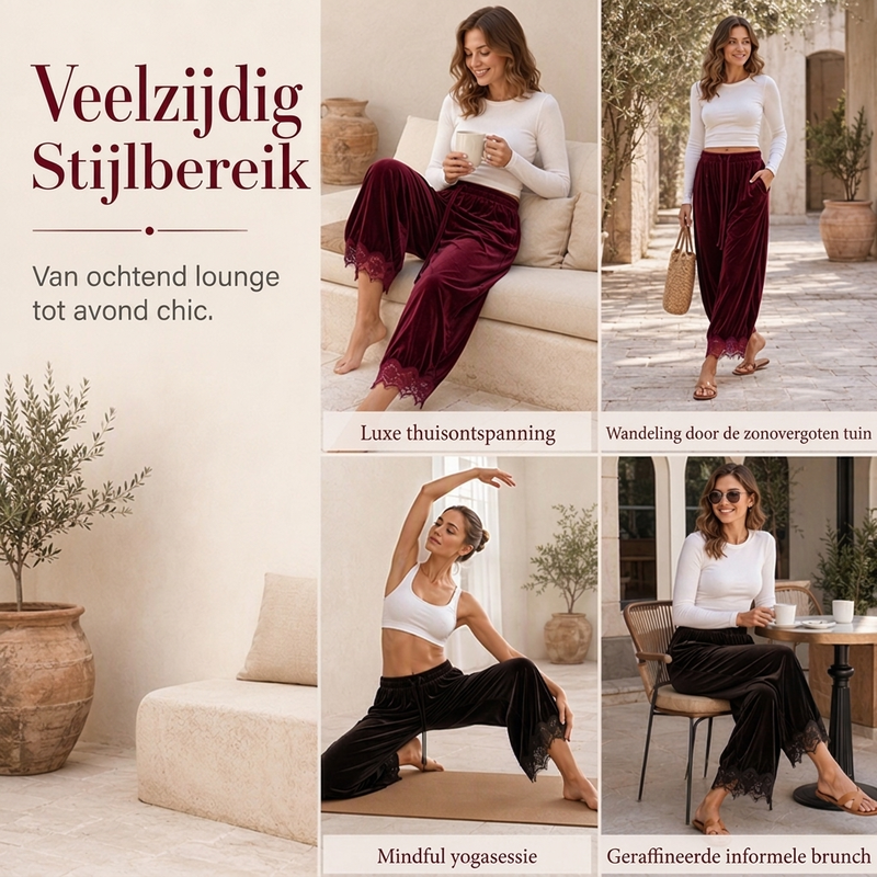 🔥Gratis verzending✈️Dames fluwelen wijde broek met kant afwerking