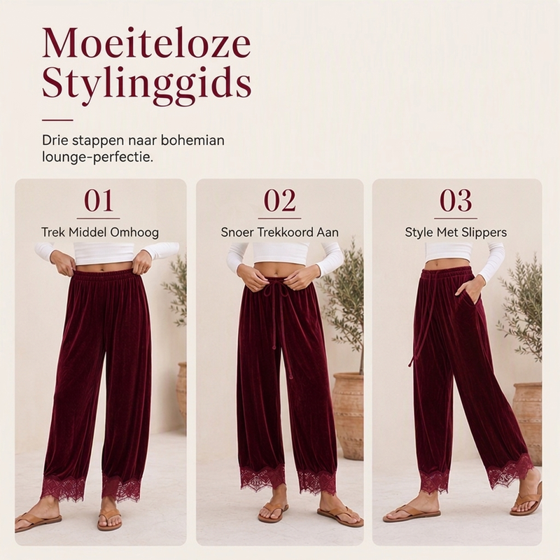 🔥Gratis verzending✈️Dames fluwelen wijde broek met kant afwerking