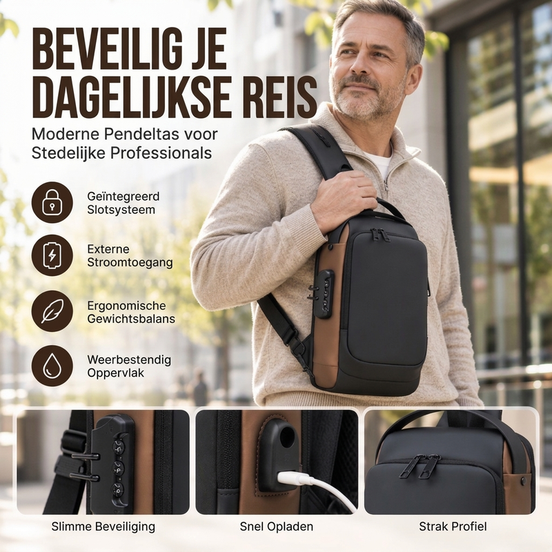 Antidiefstuilentas met USB-oplaadpoort voor heren