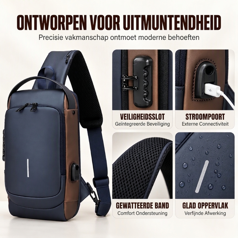Antidiefstuilentas met USB-oplaadpoort voor heren