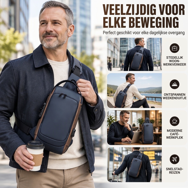 Antidiefstuilentas met USB-oplaadpoort voor heren