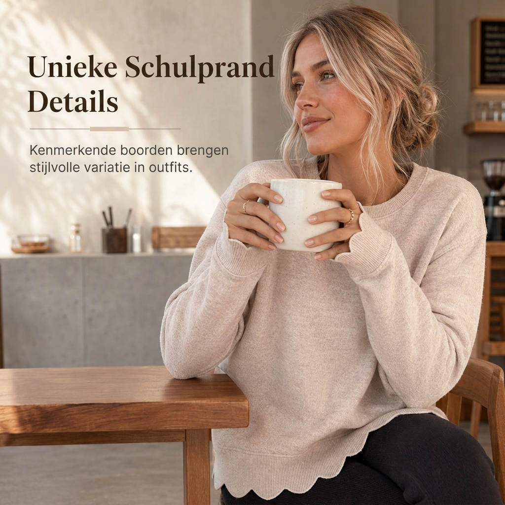 🔥Gratis verzending✈️Dames sweatshirt met ronde hals en geschulpte zoom