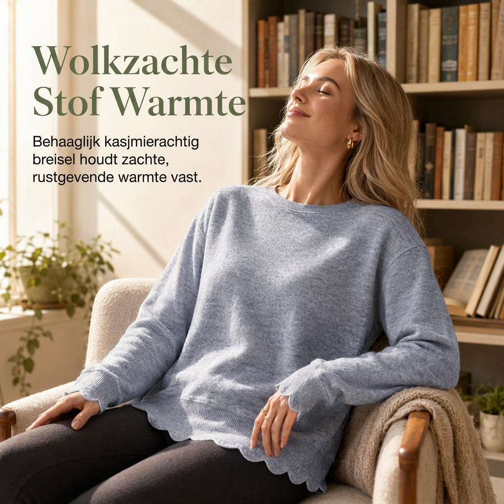 🔥Gratis verzending✈️Dames sweatshirt met ronde hals en geschulpte zoom