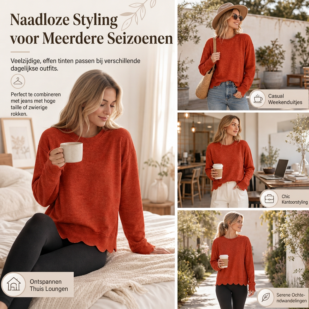 🔥Gratis verzending✈️Dames sweatshirt met ronde hals en geschulpte zoom