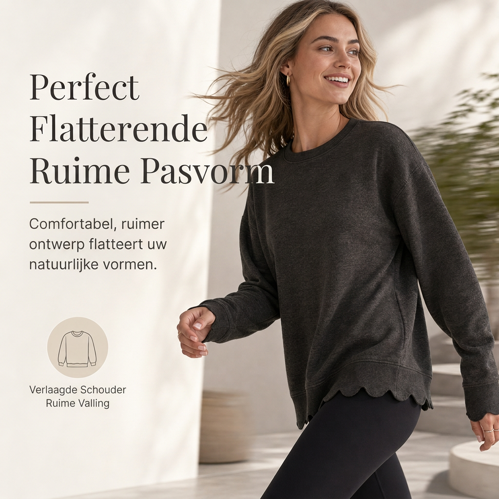 🔥Gratis verzending✈️Dames sweatshirt met ronde hals en geschulpte zoom