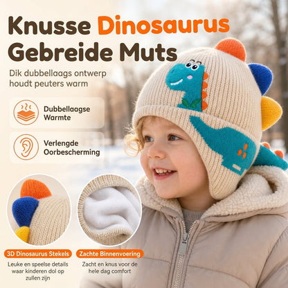 Schattige gebreide dinosaurusmutsen voor peuters en kinderen, dikke warme winddichte wintermuts met oorbescherming voor jongens en meisjes
