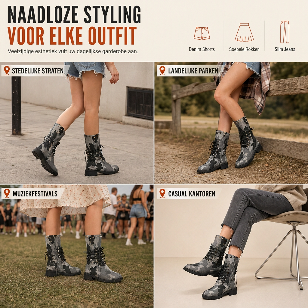 Dames retro Westerse cowboylaarzen grote maten camouflage geklonken hoge laarzen