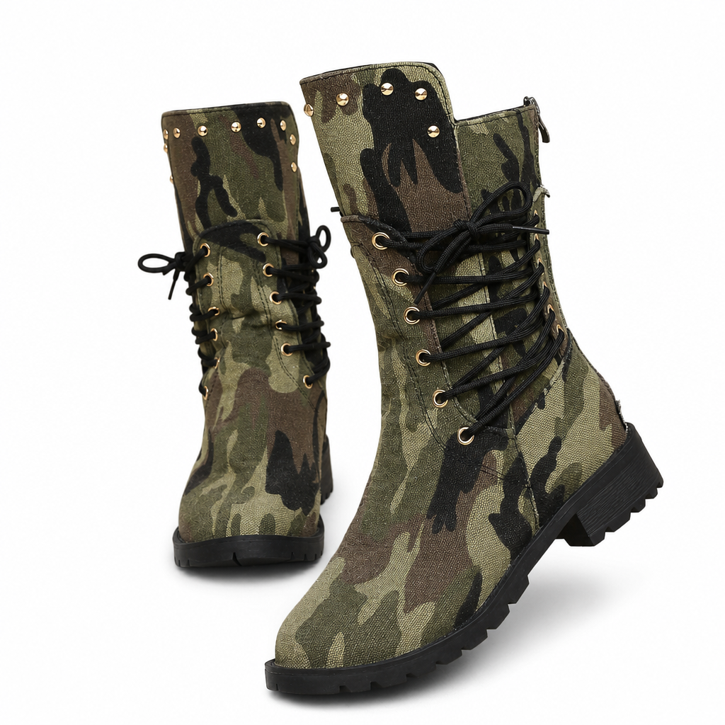 Dames retro Westerse cowboylaarzen grote maten camouflage geklonken hoge laarzen