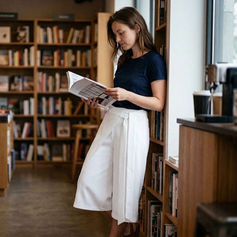 Chique culotte met strik aan de voorkant en wijde pijpen voor dames