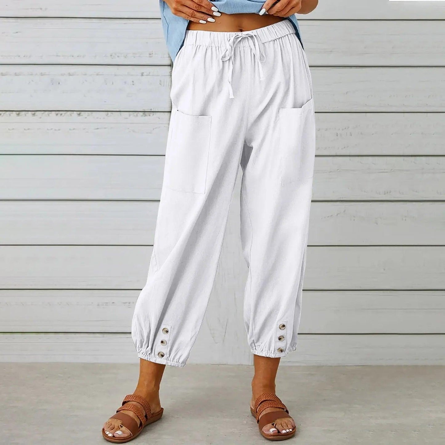 2025 Nieuwe Vrouwen Zomer Katoen Linnen Broek Negen Minuten Broek